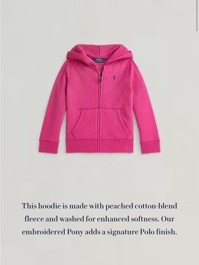 Polo Ralph Lauren Girls Pink Fleece Full Zip Hoodie